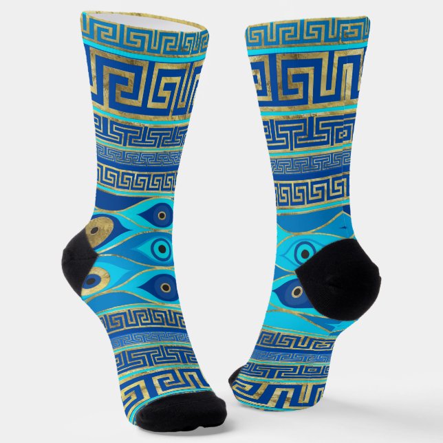 Griechisch Mati Mataki - Matiasma Evil Eye Blues Socken (Gewinkelt)