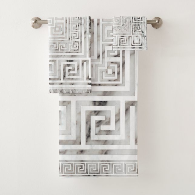 Griechisch Meander - griechisch-bedeutsame weiße M Badhandtuch Set (Insitu)