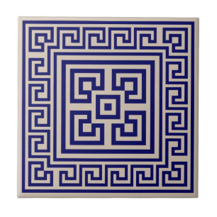 Griechisch Meander - griechischer Schlüssel - Blau Fliese