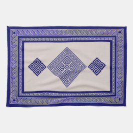 Griechisch Meander - griechischer Schlüssel - Blau Geschirrtuch