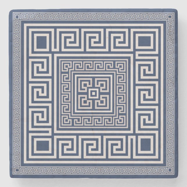 Griechisch Meander - griechischer Schlüssel - Blau Steinuntersetzer (Vorderseite)