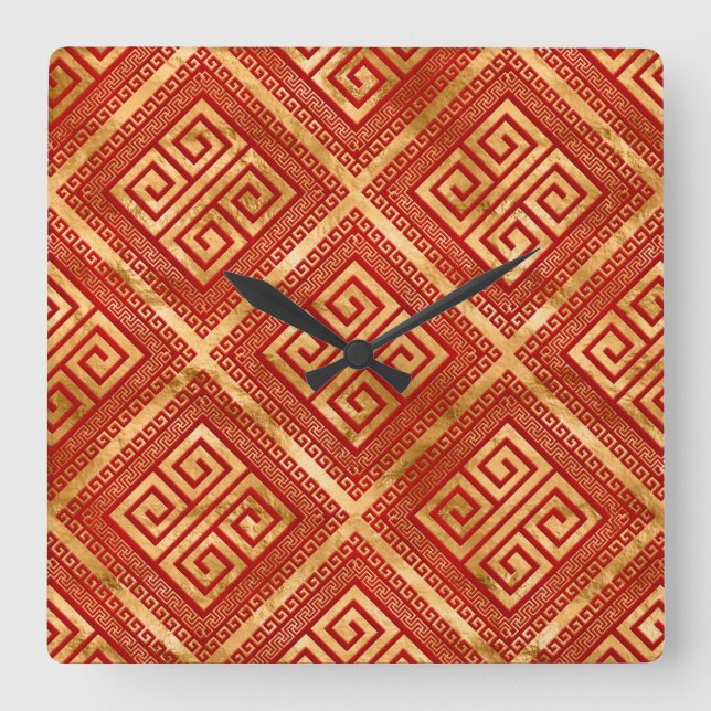 Griechisch Meander - griechischer Schlüssel - Gold Quadratische Wanduhr (Vorderseite)