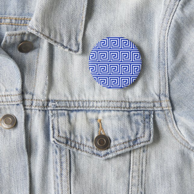 Griechisch Meander Key Squares Muster Blau Button (Beispiel)