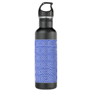 Griechisch Meander Key Squares Muster Blau Edelstahlflasche