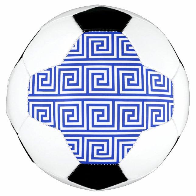 Griechisch Meander Key Squares Muster Blau Fußball (Vorderseite)