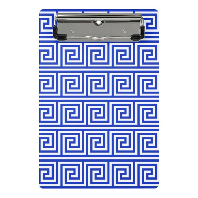 Griechisch Meander Key Squares Muster Blau Mini Klemmbrett (Vorderseite)