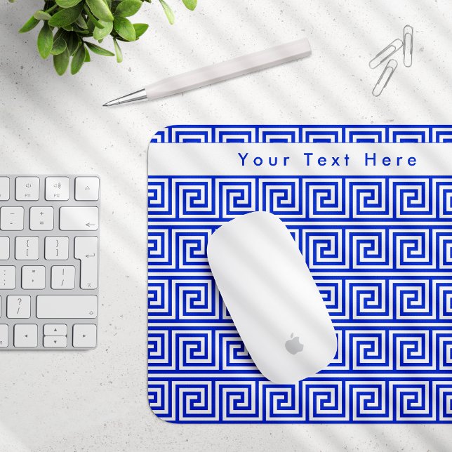 Griechisch Meander Key Squares Muster Blau Mousepad (Von Creator hochgeladen)