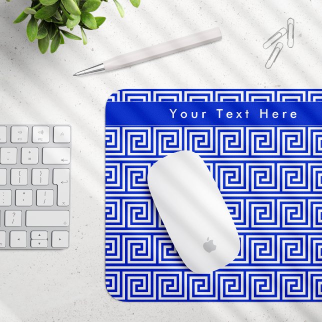 Griechisch Meander Key Squares Muster Blau Mousepad (Von Creator hochgeladen)