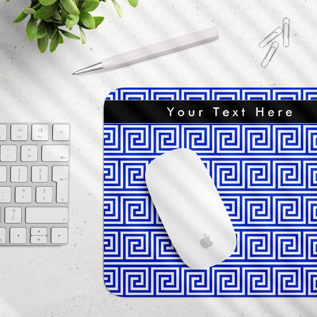 Griechisch Meander Key Squares Muster Blau Mousepad (Von Creator hochgeladen)