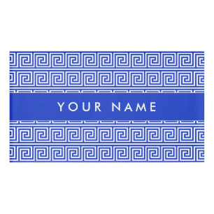 Griechisch Meander Key Squares Muster Blau Namenschild