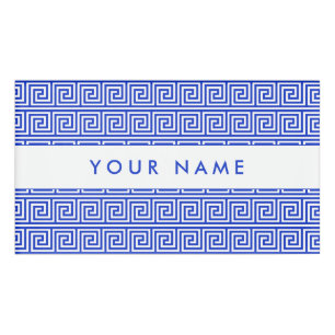 Griechisch Meander Key Squares Muster Blau Namenschild