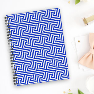 Griechisch Meander Key Squares Muster Blau Notizbuch