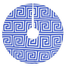 Griechisch Meander Key Squares Muster Blau Polyester Weihnachtsbaumdecke