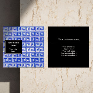 Griechisch Meander Key Squares Muster Blau Quadratische Visitenkarte