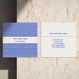 Griechisch Meander Key Squares Muster Blau Quadratische Visitenkarte