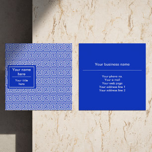 Griechisch Meander Key Squares Muster Blau Quadratische Visitenkarte