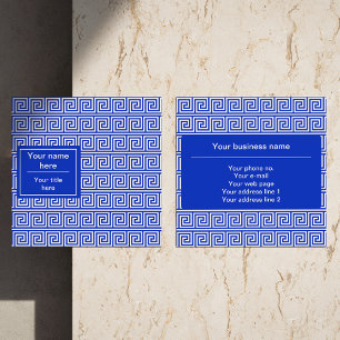 Griechisch Meander Key Squares Muster Blau Quadratische Visitenkarte