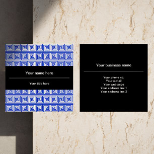 Griechisch Meander Key Squares Muster Blau Quadratische Visitenkarte