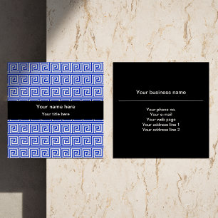 Griechisch Meander Key Squares Muster Blau Quadratische Visitenkarte