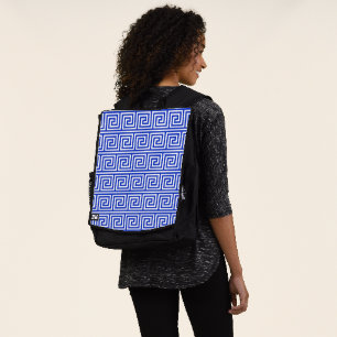 Griechisch Meander Key Squares Muster Blau Rucksack