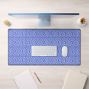 Griechisch Meander Key Squares Muster Blau Schreibtischunterlage