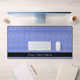 Griechisch Meander Key Squares Muster Blau Schreibtischunterlage