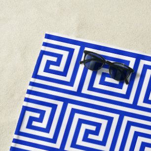 Griechisch Meander Key Squares Muster Blau Strandtuch