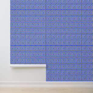 Griechisch Meander Key Squares Muster Blau Tapete