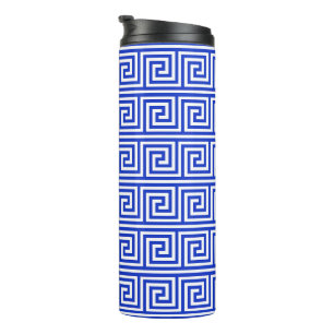 Griechisch Meander Key Squares Muster Blau Thermosbecher