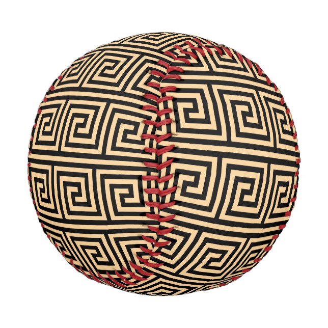 Griechisch Meander Key Squares Muster Brown Baseball (Schrägansicht)
