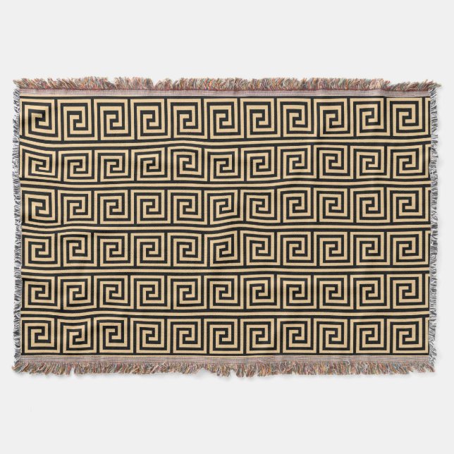 Griechisch Meander Key Squares Muster Brown Decke (Vorderseite)