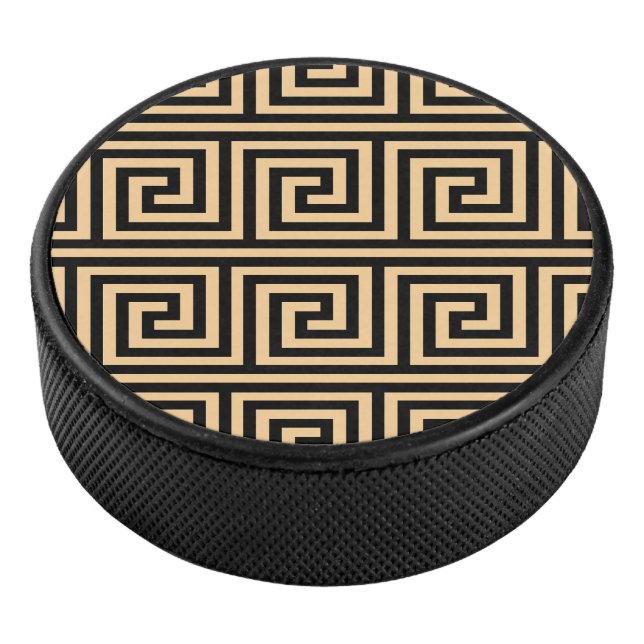 Griechisch Meander Key Squares Muster Brown Eishockey Puck (3/4)