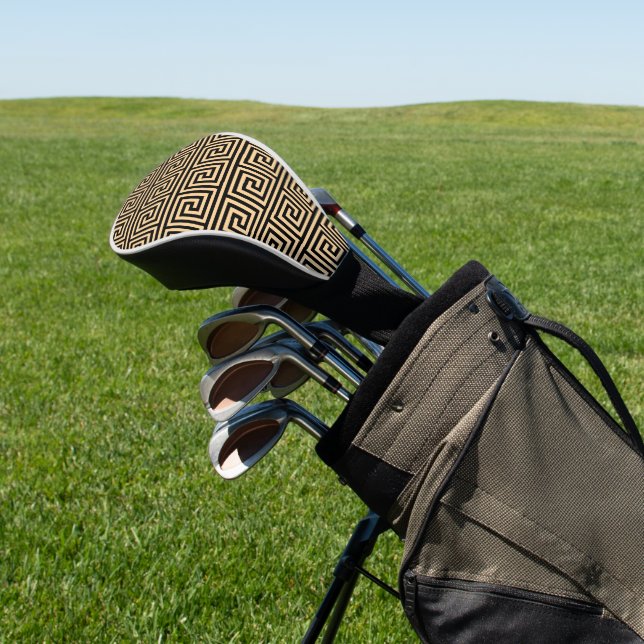Griechisch Meander Key Squares Muster Brown Golf Headcover (In SItu)
