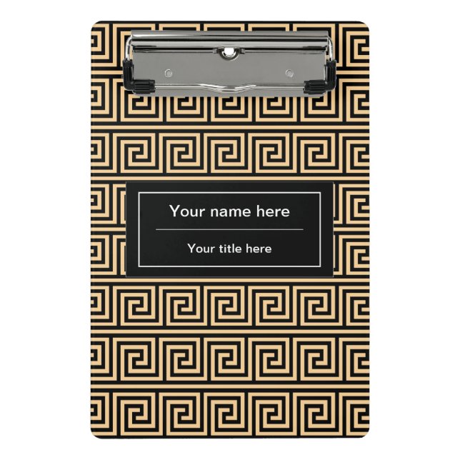 Griechisch Meander Key Squares Muster Brown Mini Klemmbrett (Vorderseite)