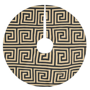 Griechisch Meander Key Squares Muster Brown Polyester Weihnachtsbaumdecke
