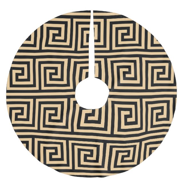 Griechisch Meander Key Squares Muster Brown Polyester Weihnachtsbaumdecke (Vorderseite)