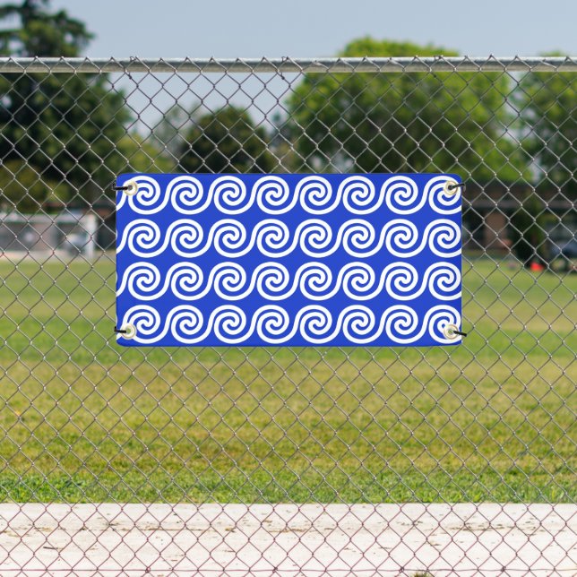 Griechisch Meander Key Waves Muster blau Banner (Insitu)