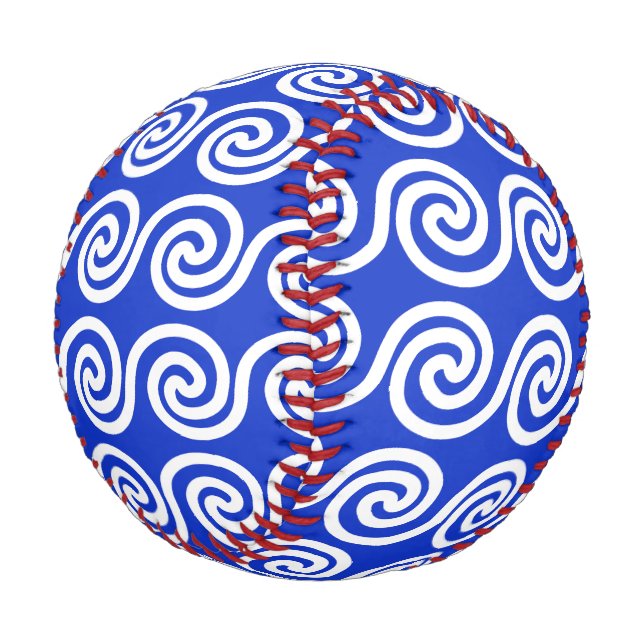 Griechisch Meander Key Waves Muster blau Baseball (Schrägansicht)