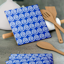 Griechisch Meander Key Waves Muster blau Fliese