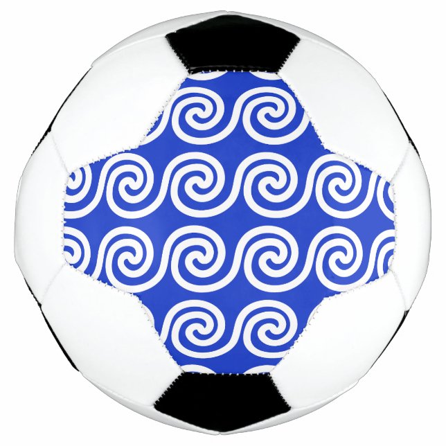 Griechisch Meander Key Waves Muster blau Fußball (Vorderseite)