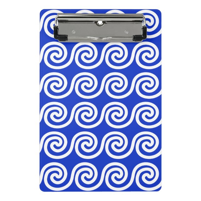 Griechisch Meander Key Waves Muster blau Mini Klemmbrett (Vorderseite)