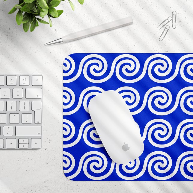 Griechisch Meander Key Waves Muster blau Mousepad (Von Creator hochgeladen)