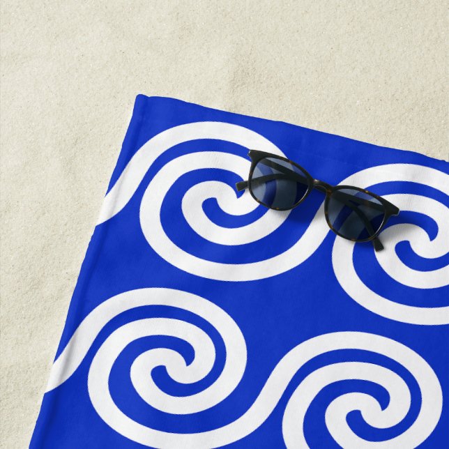 Griechisch Meander Key Waves Muster blau Strandtuch (Beispiel)