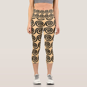 Griechisch Meander Key Waves Muster Brown Capri Leggings
