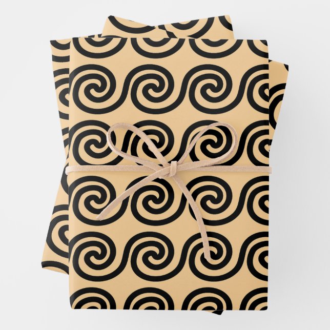 Griechisch Meander Key Waves Muster Brown Geschenkpapier Set (Beispiel)