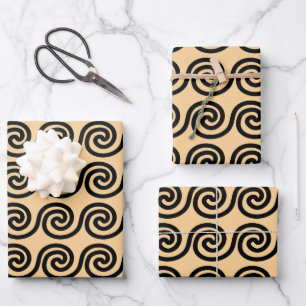 Griechisch Meander Key Waves Muster Brown Geschenkpapier Set