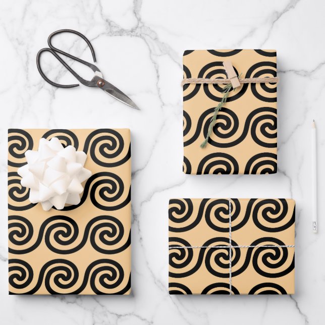 Griechisch Meander Key Waves Muster Brown Geschenkpapier Set (Vorderseite)