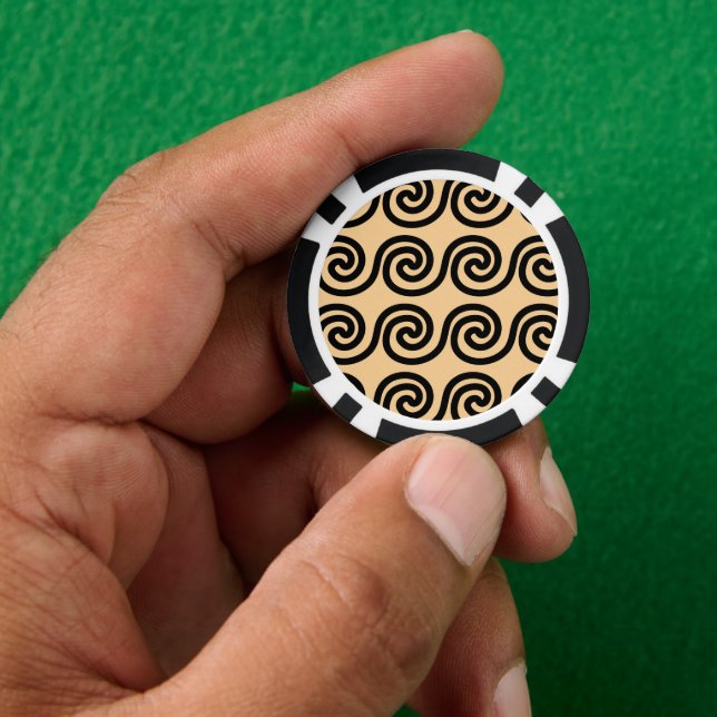 Griechisch Meander Key Waves Muster Brown Pokerchips (Hand)