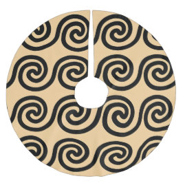 Griechisch Meander Key Waves Muster Brown Polyester Weihnachtsbaumdecke