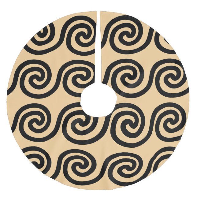 Griechisch Meander Key Waves Muster Brown Polyester Weihnachtsbaumdecke (Vorderseite)